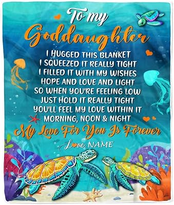 TeesNow Personalized to My Goddaughter Blanket from Godmother Aunt I Hugged This Blanket Turtle Beach Goddaughter Birthday Christmas Customized Bed Fleece Blanket (50 x 60 Inches - Youth Size)