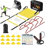 X-UMEUS Agility Ladder Speed Training Equipment Set-20ft Agility Ladder,12 Soccer Cones,4 Hurdles, Jump Rope, Running Parachute| Basketball Football Soccer Training Equipment for Kids Youth Adults