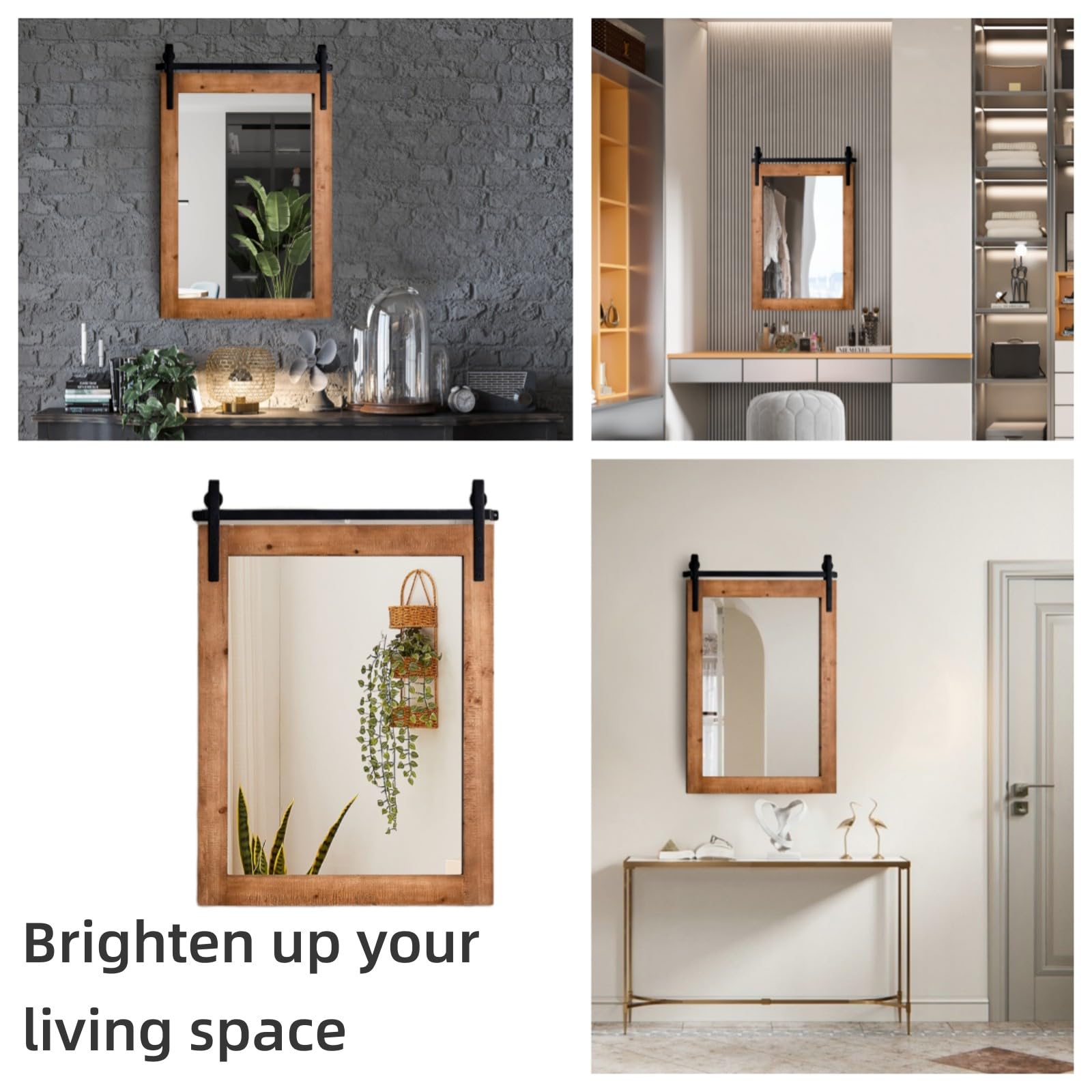 LIFEZEAL Specchio da Parete Rettangolare, Cornice in Legno Massello, Antisplosione, Decorativo, Ingresso, Salotto, Camera da Letto, Bagno, Appeso a Muro, Alta Definizione, Mirror (marrone, 56x76,5 cm)