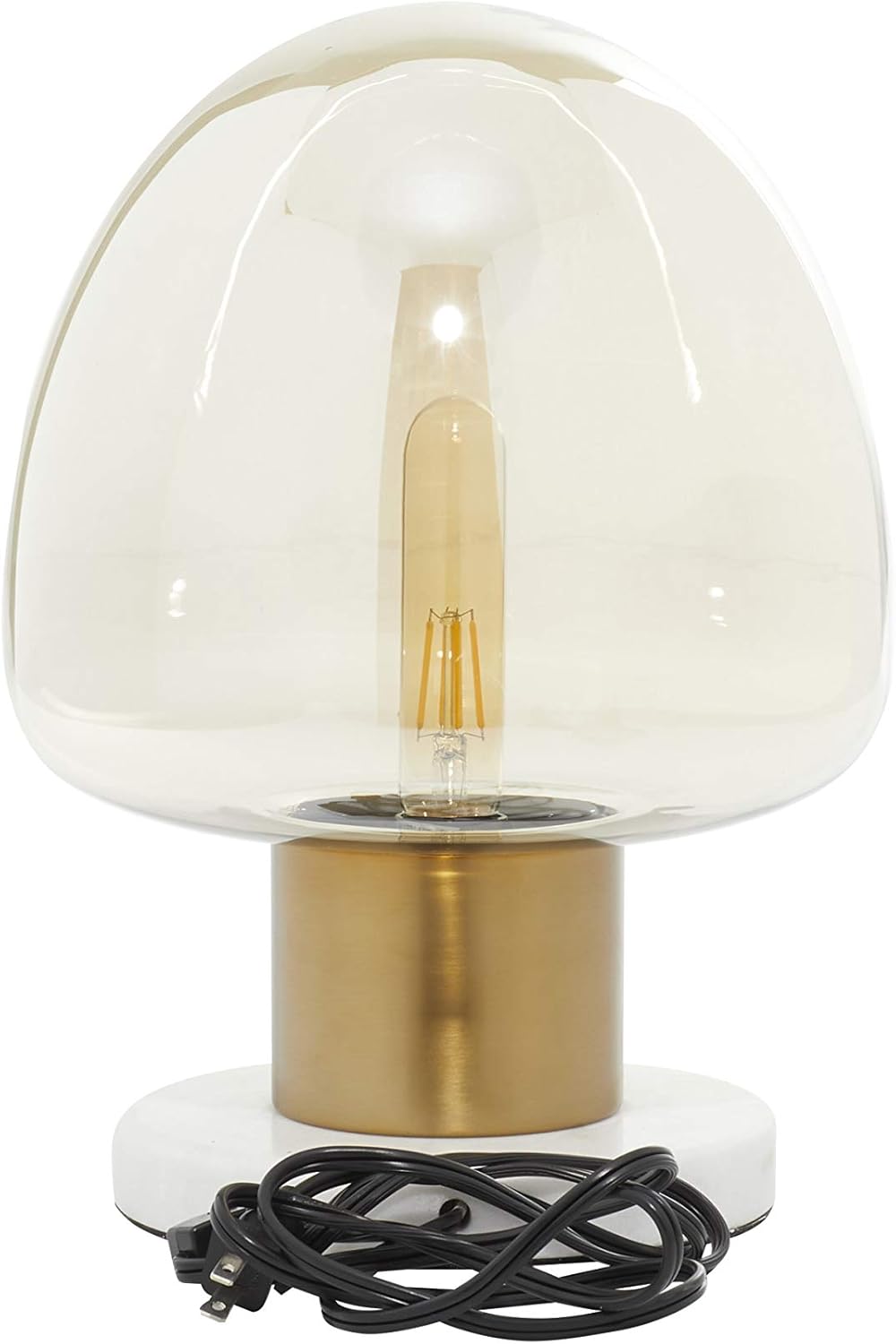 Deco 79 Metal Room Table Lamp Accent Lamp with Clear Dome Shaped Shade and Marble Base, Lamp 10" x 10" x 14", Gold