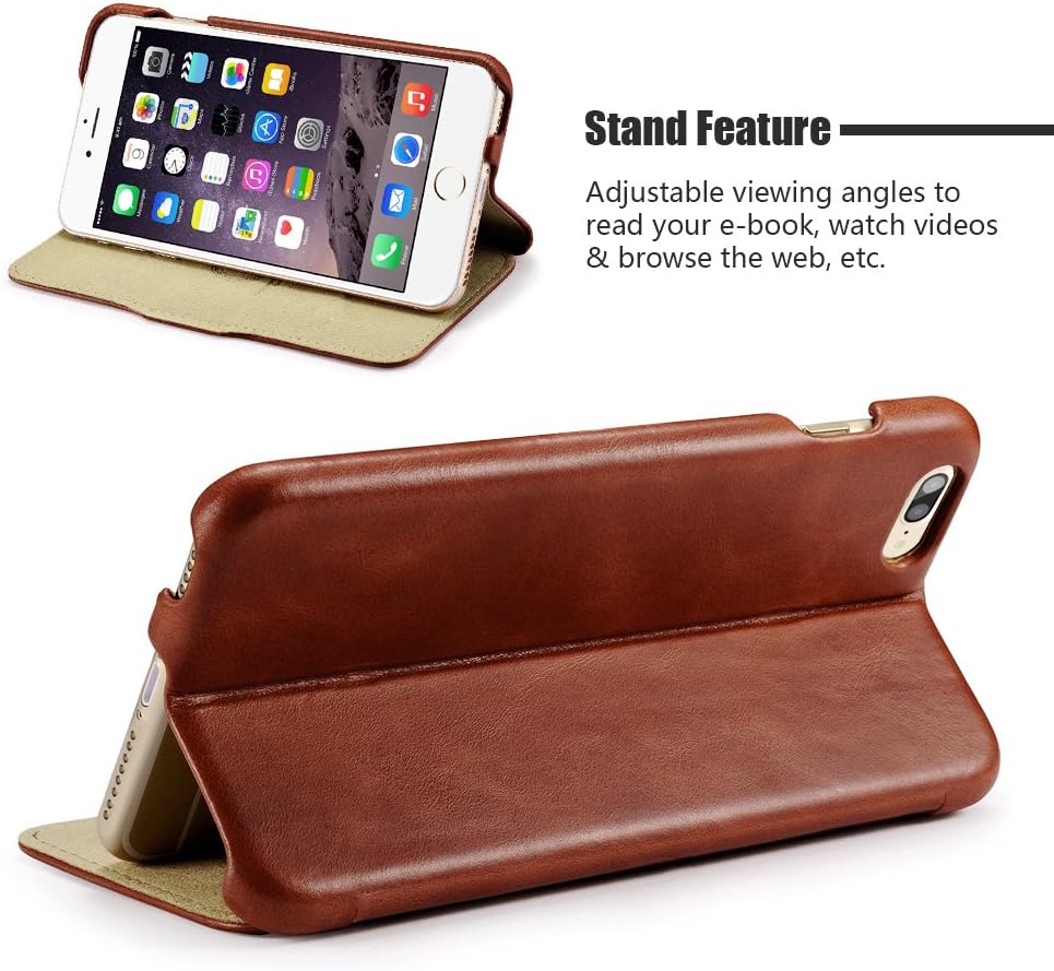iPhone 8 Plus Case, iPhone 7 Plus Case, Benuo [Vintage Classic Series] Genuine Leather Handmade Folio Flip Leather Case, Ultra Slim, Magnetic Closure with Stand for Apple iPhone 8 Plus/7 Plus (Brown)