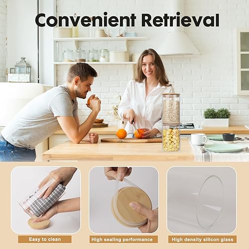 Miniatura 7 de YUNCANG Tarros de vidrio para almacenamiento de alimentos de 37 onzas juego de 6, recipientes de almacenamiento de alimentos de vidrio transparente