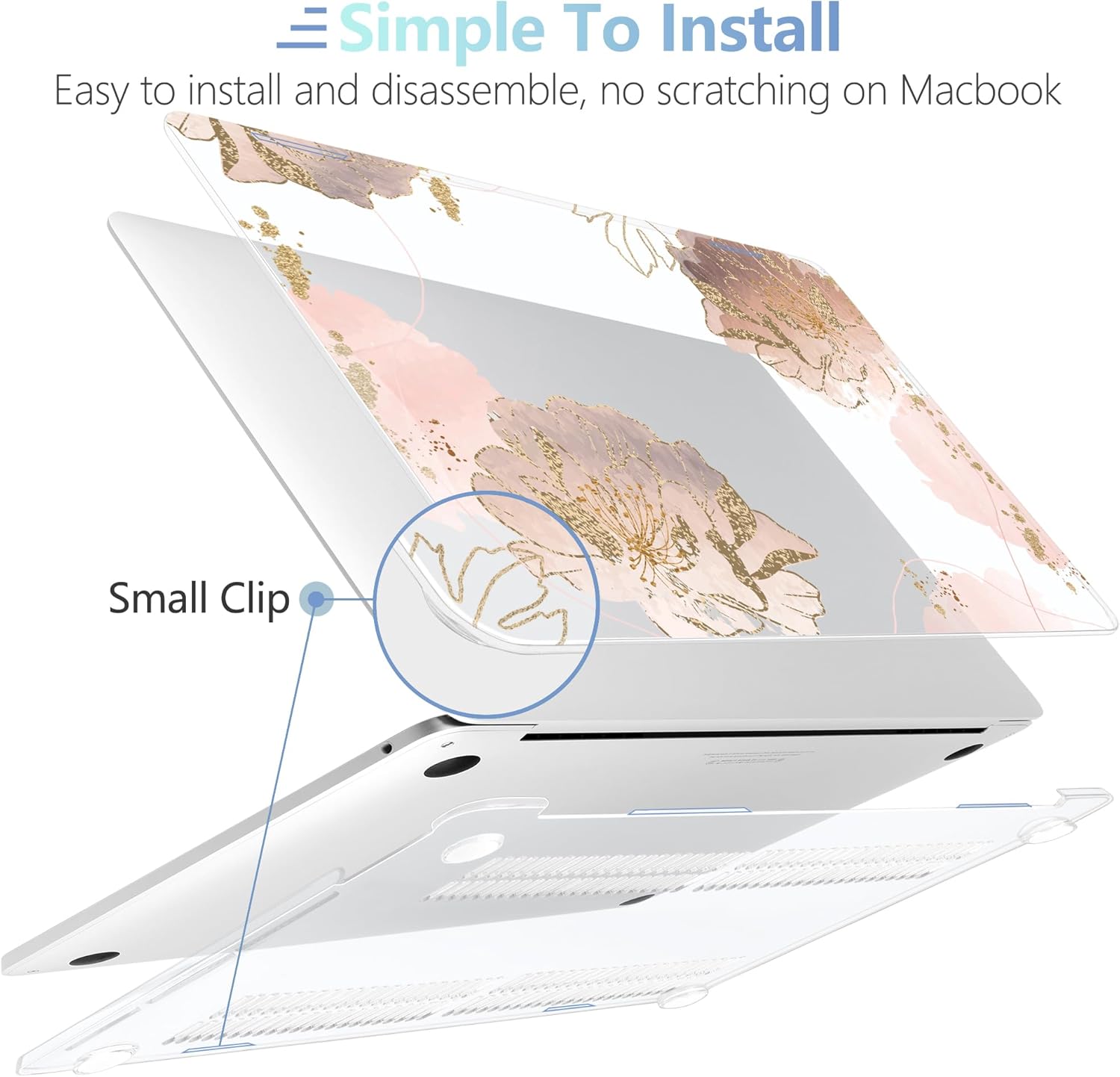 MEEgoodo for MacBook Pro Case 13 inch 2022 2021 2020 A2338 M2/M1 A2251 A2289 with Touch ID, Clear Laptop Hard Shell Case with Keyboard Webcam Cover & Trackpad Film & Type C Adapter, Pink Peony Flowers