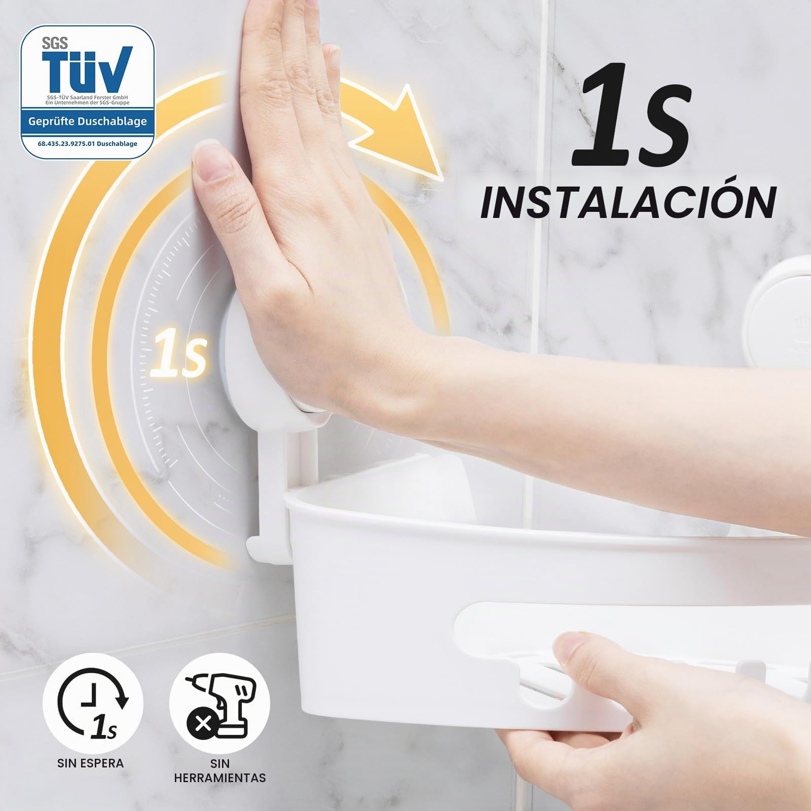 LEVERLOC Ventosas de Vacío Estantería de Ducha sin Taladrar Estantería de Esquina para Baño y Cocina Extraíble MAX Hold 10KG Estanteria Baño Ducha Rinconera Impermeable Estante Ducha, 2 Unidades