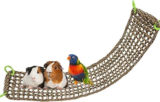 39 x 7 Inches Bird Seagrass Mat, Natural Seagrass Woven Net, Bird Hammock Mat with Hooks, Bird Cage Accessories, Climbing Rope Ladder Chew Toys for Cockatiel Hamster Guinea Pig Rats Hamster Parakeet