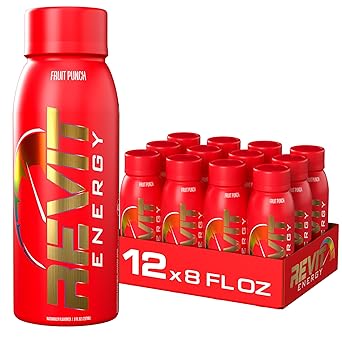 Steel Revit Energy Drink Fruit Punch 8oz 12-Pack | 300mg Caffeine, 7 Essential Vitamins | Sugar-Free, Resealable Cap, All-Day Energy