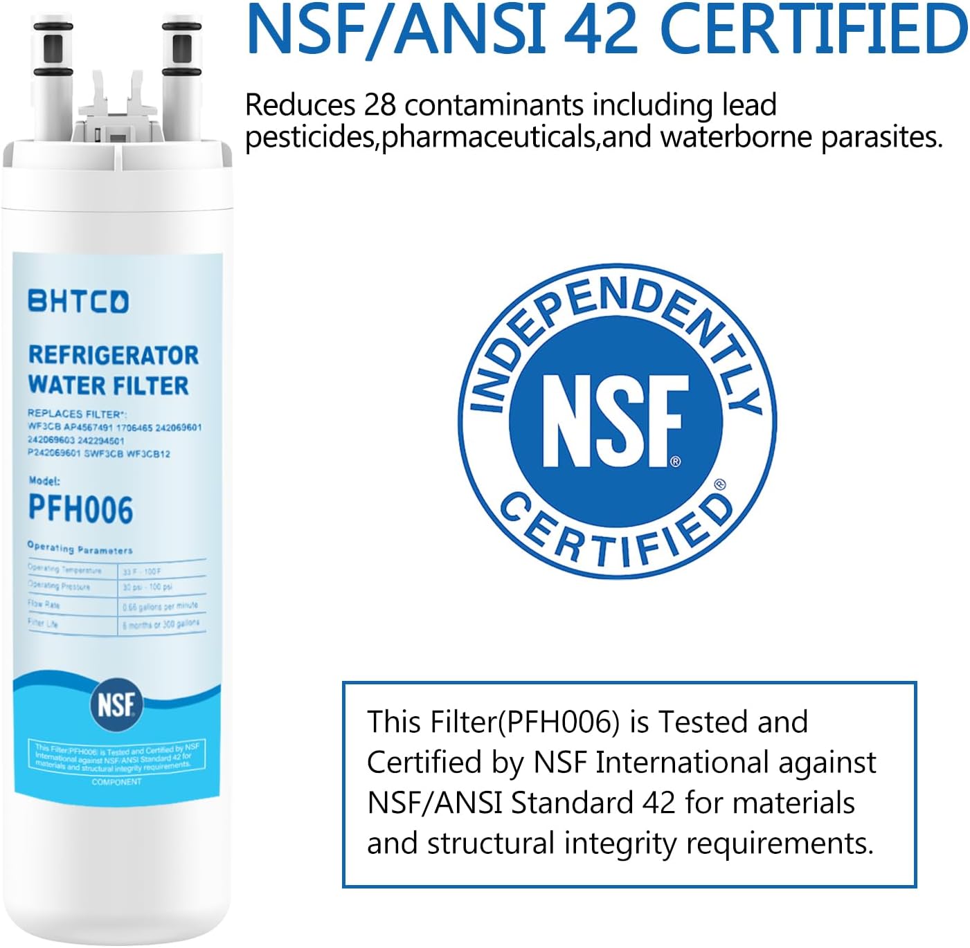 Water Filter for Frigidaire Refrigerator FFSS2615TS, FFSS2615TE, FFSS2615TP, LFSS2612TE, LFSS2612TF, FFHS2611PF, FFHS2611LW, FFSS2625TS, FFHS2622MS, FFSS2315TS, LFSS2612TP fridge Replacement Filter.