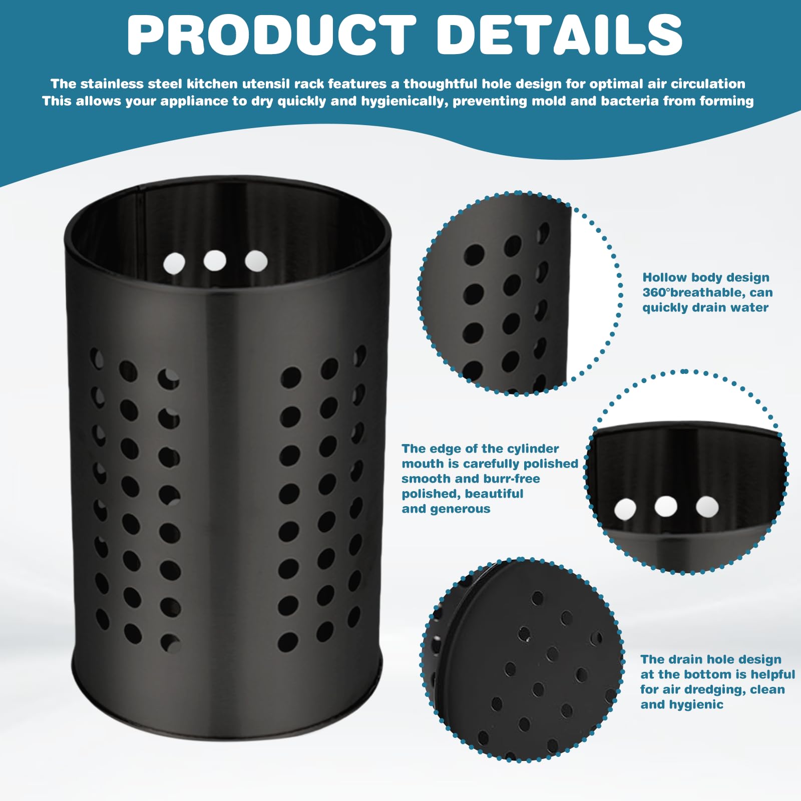 LIFEDYLUK Porte-ustensiles De Cuisine En Acier Inoxydable Argenté, Avec Égouttoir Amovible Pour Cuisine