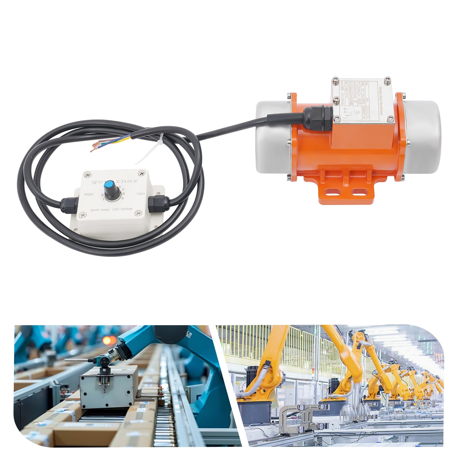 1 Phase Vibrationsmotor 220V Rüttelmotor IP65 Vibration Motor mit Geschwindigkeitsregler 1000-3000 U/min für Bergbau, Metallurgie, Kohle, Bau und Siebanlagen (60, Watt)