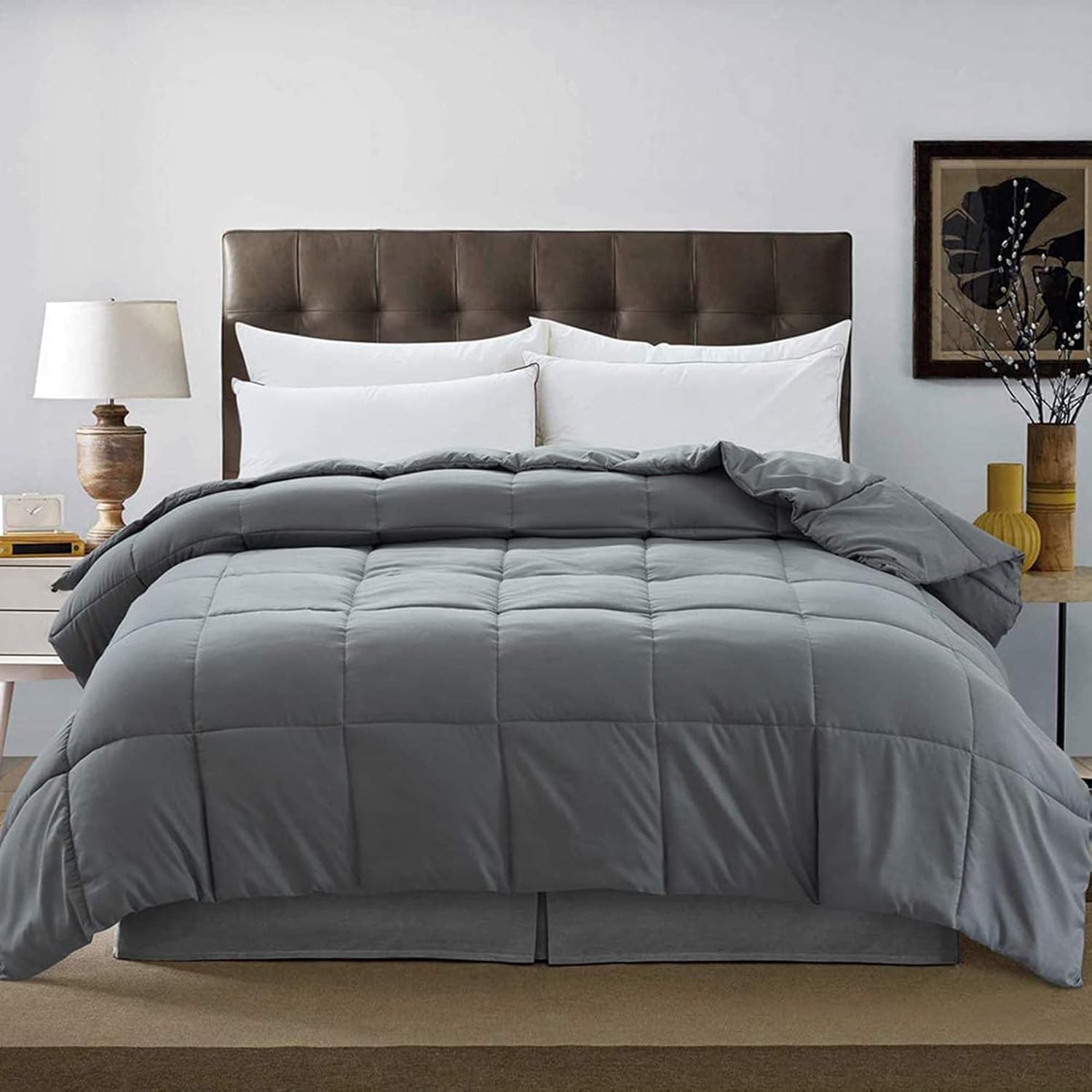 DOWNCOOL Down Alternative Quilted ComforterDark Gray Lightweight Duvet