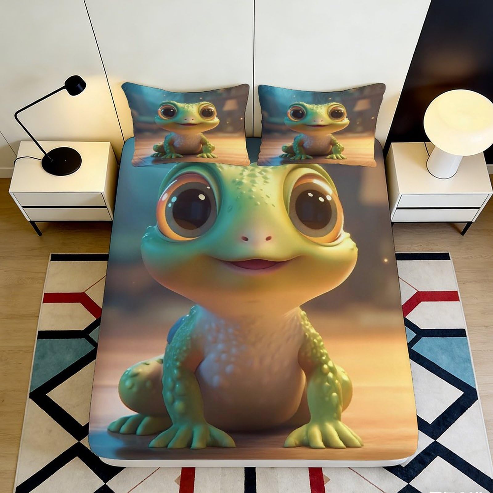 3D Printed Cute Cartoon Frog Fitted Sheet Microfiber Soft Breathable Animal Theme Bed Cover for Bedroom Dorm Decor 90x200x25cm