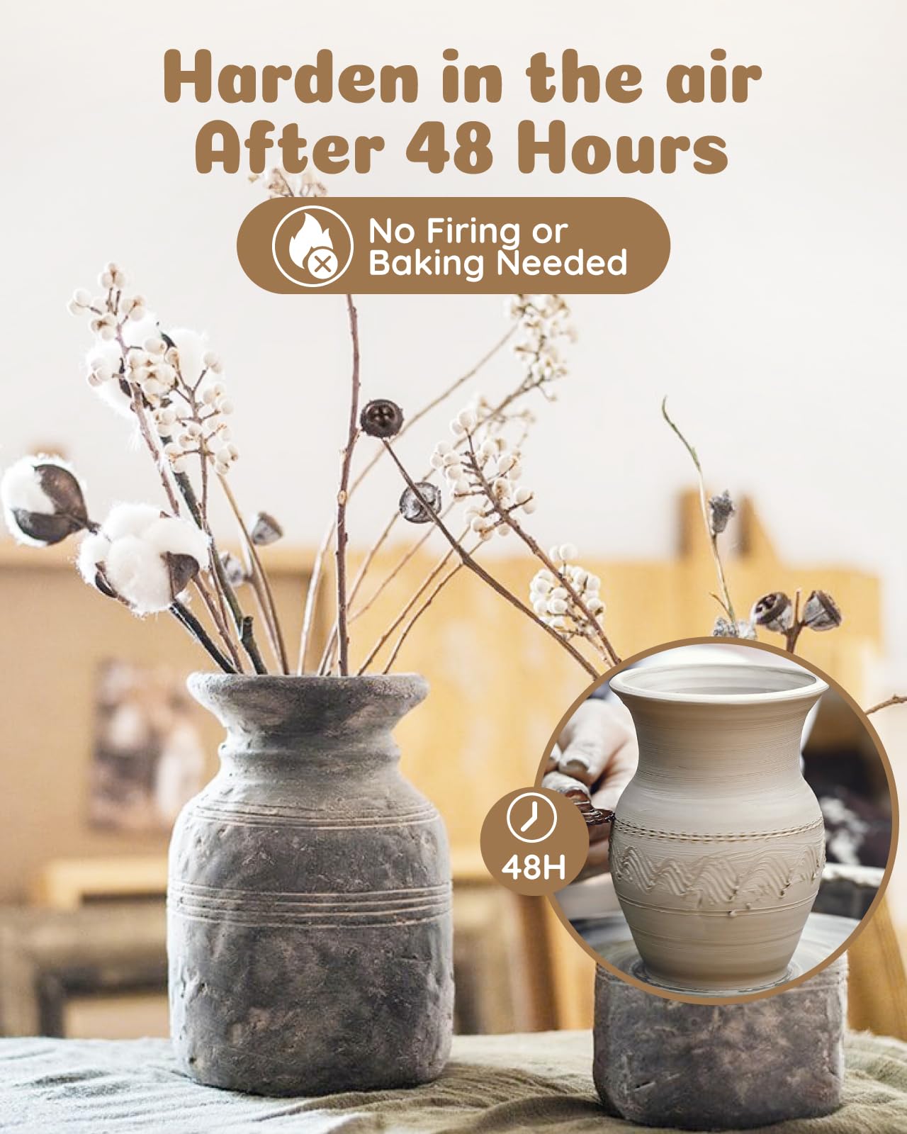 Air Dry Clay for Adults, Air-Dry Clay Starter Kit for Beginners Clay Kit, Includes Air-Dry Clay, 19 Clay Tools Kit, 12 Paints, 26 Letter DIY Clay Cutters, Varnish, Guide, Colored Rocks,DIY Craft Kit