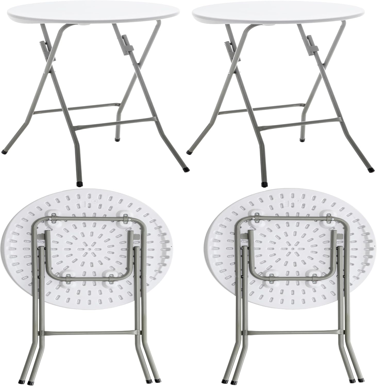 BTEXPERT Set of 10, White 2 Foot Indoor Outdoor Round Folding Table Commercial Portable for Backyard Patio Coffee Dining Wedding Party Event Home Kitchen Banquet Card, 30" Height