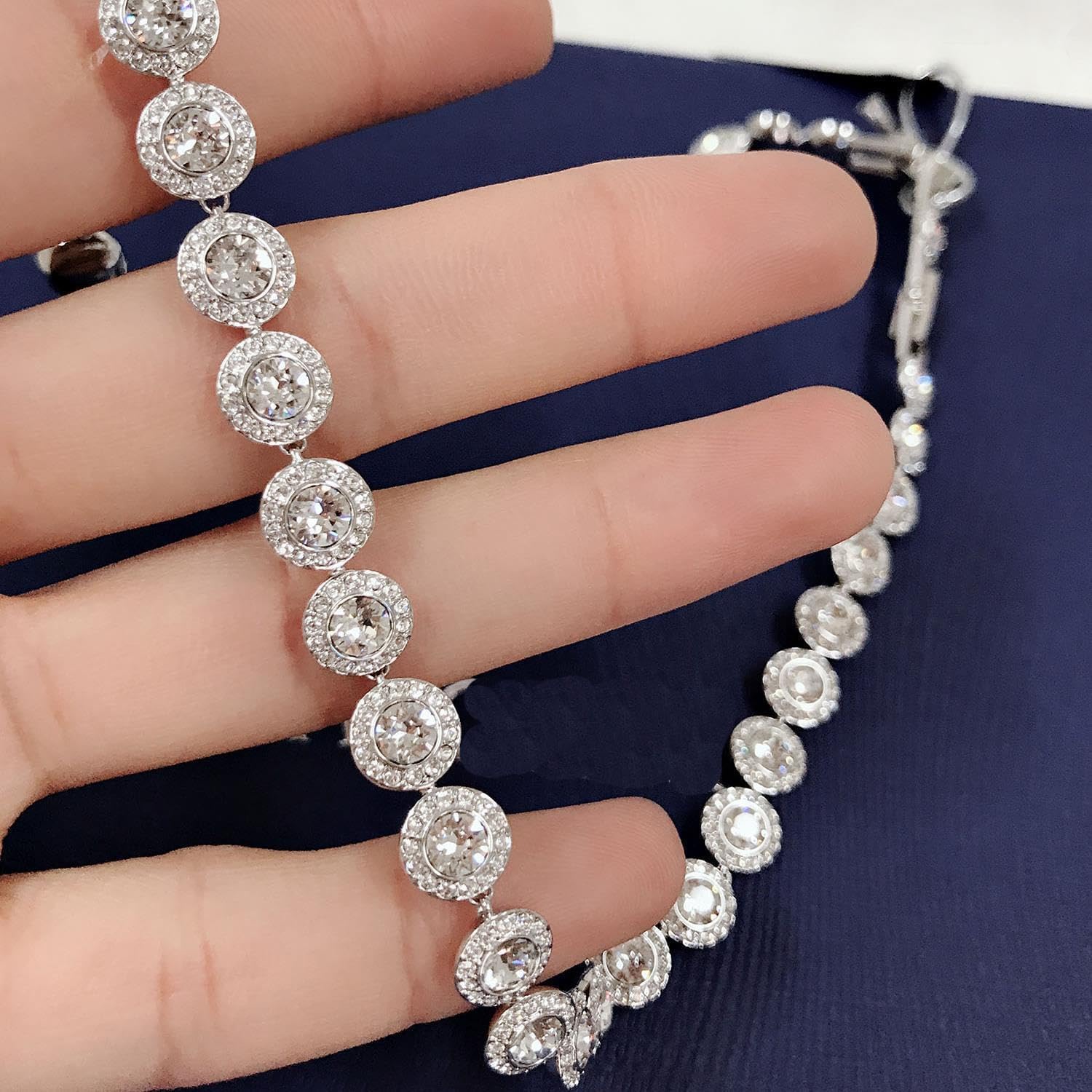 ZOEY Angelic Necklace and Bracelet Set, 18K White Gold Plated Crystal Jewelry, Dainty Gold Necklace for Women, Elegant Gift for Wedding, Valentine's Day, Christmas, Tennis Necklace