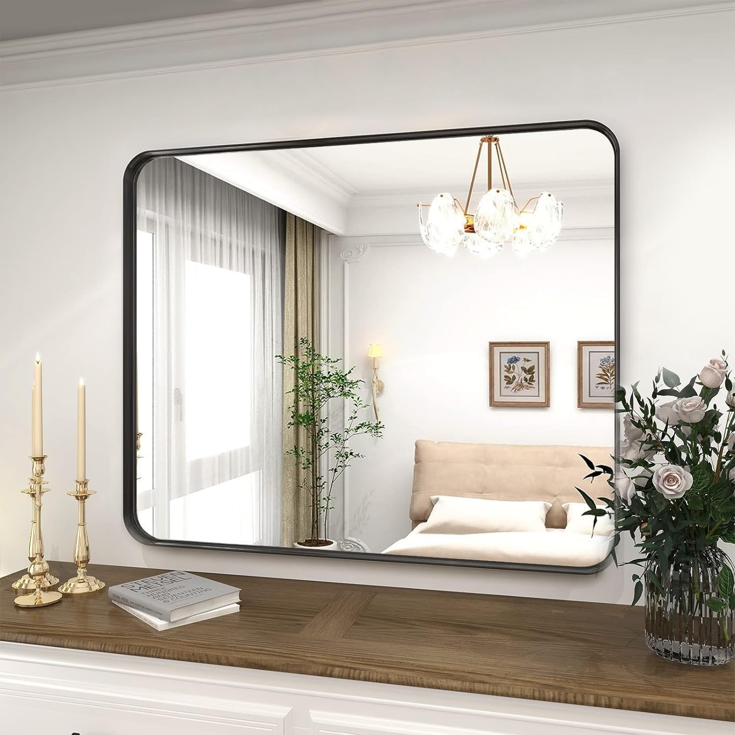 Heilmetz Vintage Black Frame Mirror Wall Mounted, 600 x 800mm Large ...