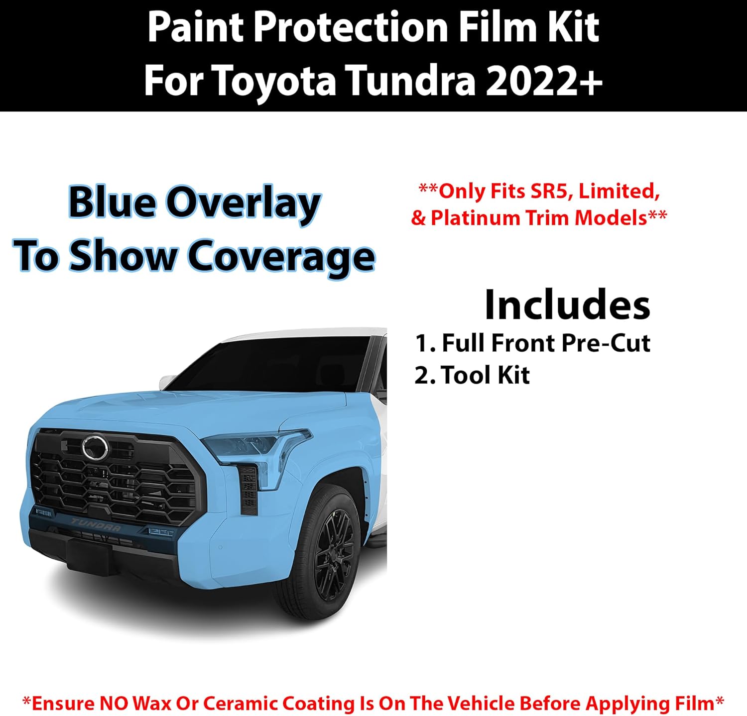 BOGAR TECH DESIGNS for Toyota Tundra (SR5 & Limited & Platinum) 2022+ Front Middle and Front Sides Premium Paint Protection PPF Film Kit Cover, Clear Bra