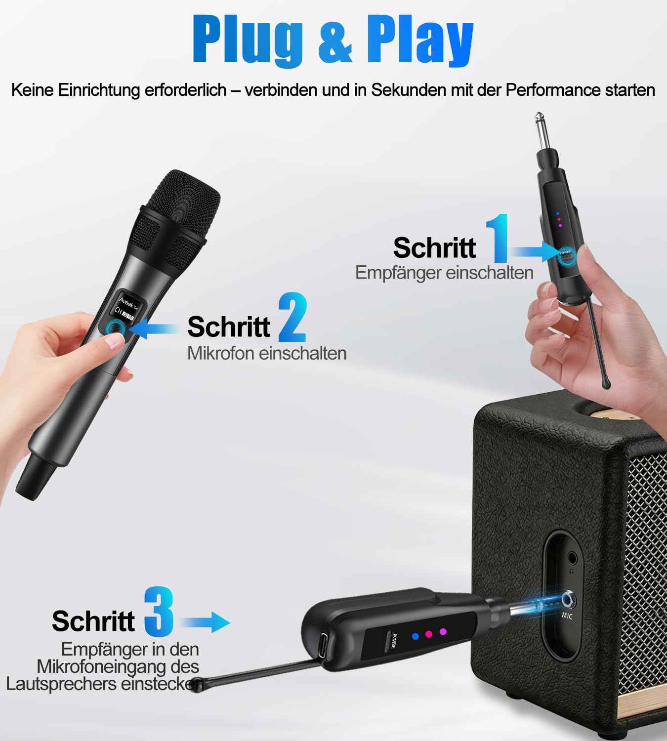 Aveek Kabelloses Karaoke-Mikrofon mit 80 m Reichweite & 40 Std. Akku – wiederaufladbar, klarer Klang, sofort einsatzbereit für Karaoke, Bühnenauftritte, Vorträge, Rot & Schwarz, 2er-Pack | Stabiles Funksignal, High-Fidelity-Klang, < 2 ms Latenz, faltbarer