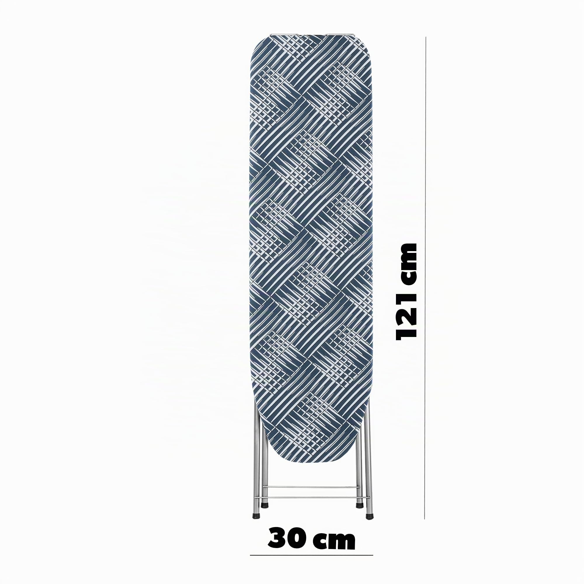 KADAX Table à Repasser 104 x 30 cm, Planche Pliable avec Housse en Coton Amovible, Support pour Fer, Pieds Antidérapants et Hauteur Réglable (Bleu)