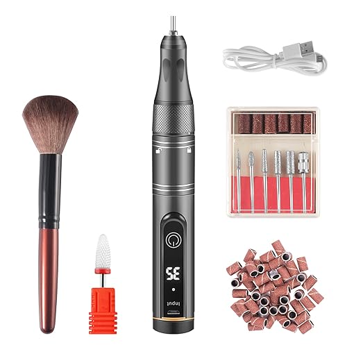ANRUI Taladro de uñas portátil, kit de taladro de uñas eléctrico inalámbrico de 35,000 rpm para uñas de gel acrílico, lima de uñas eléctrica para