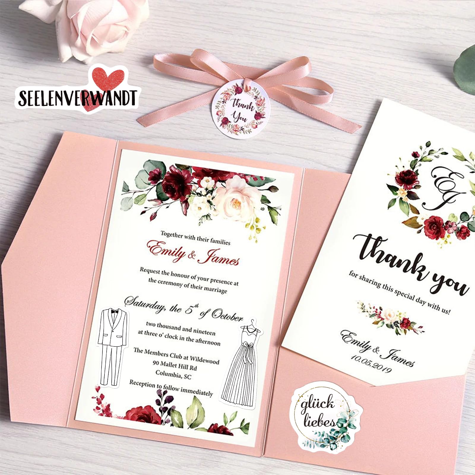 Hochzeits Sticker Set - 266 Aufkleber Deutsch/Englisch Für Gästebuch & Fotoalbum