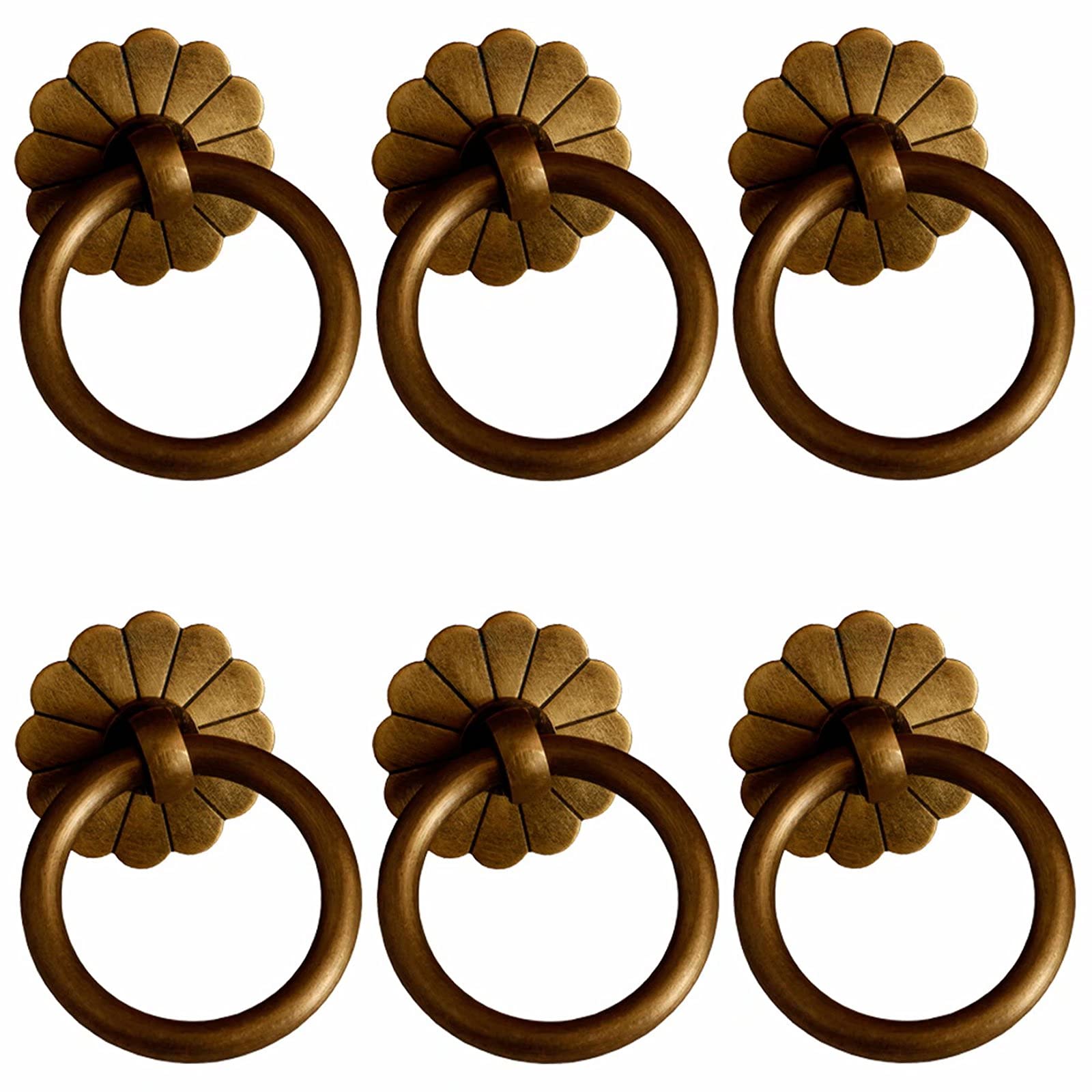 Poignées de porte vintage en laiton en forme de fleur, lot de 6 boutons de meuble bronze 25mm