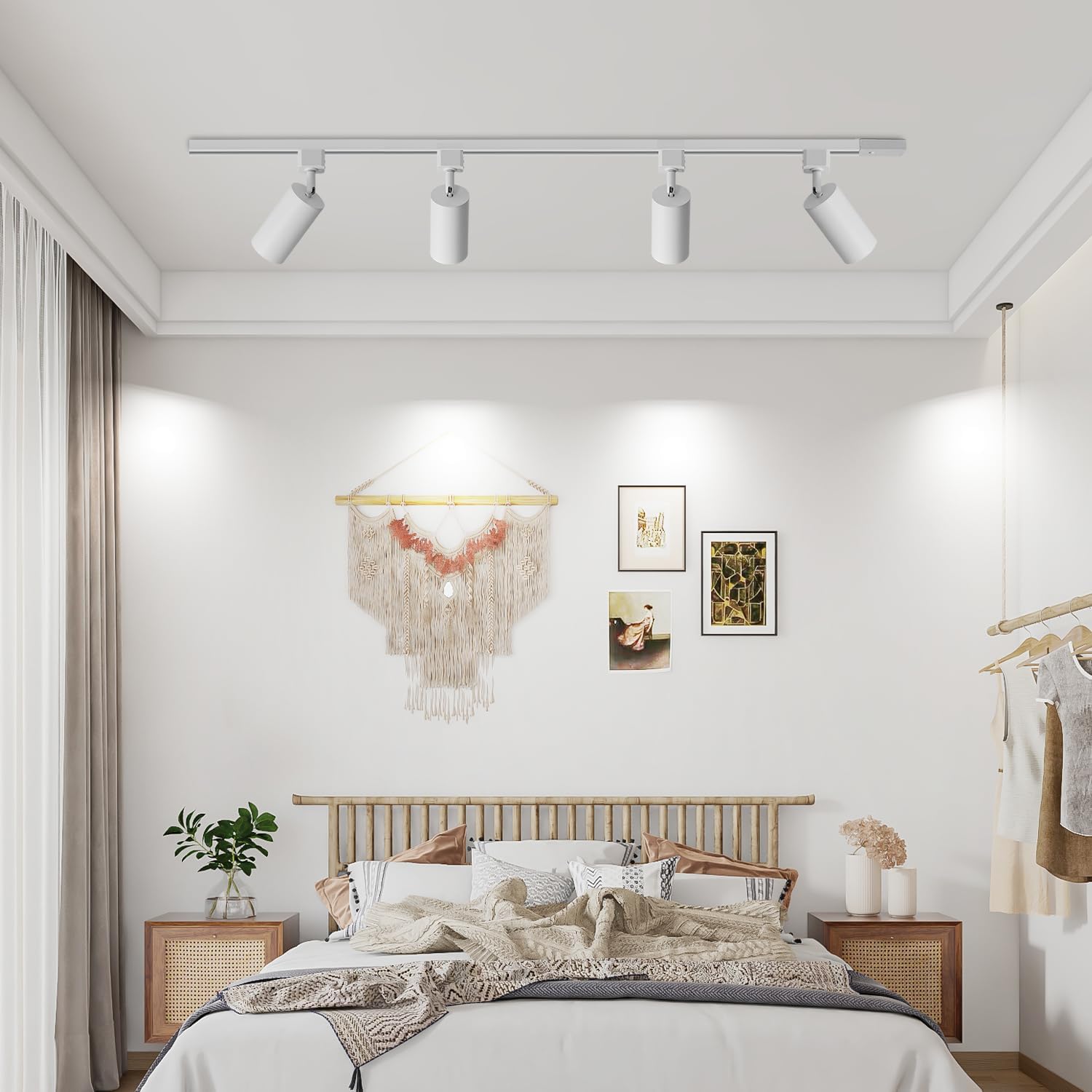 VANoopee 4 Light GU10 LED Track Lighting Kit with 3.3FT H Track Lighting Rail, 4 Way Ceiling Spot Lighting Fixture Dimmable, Flexibly Rotatable H Track Light Heads White, Bulb Not Included