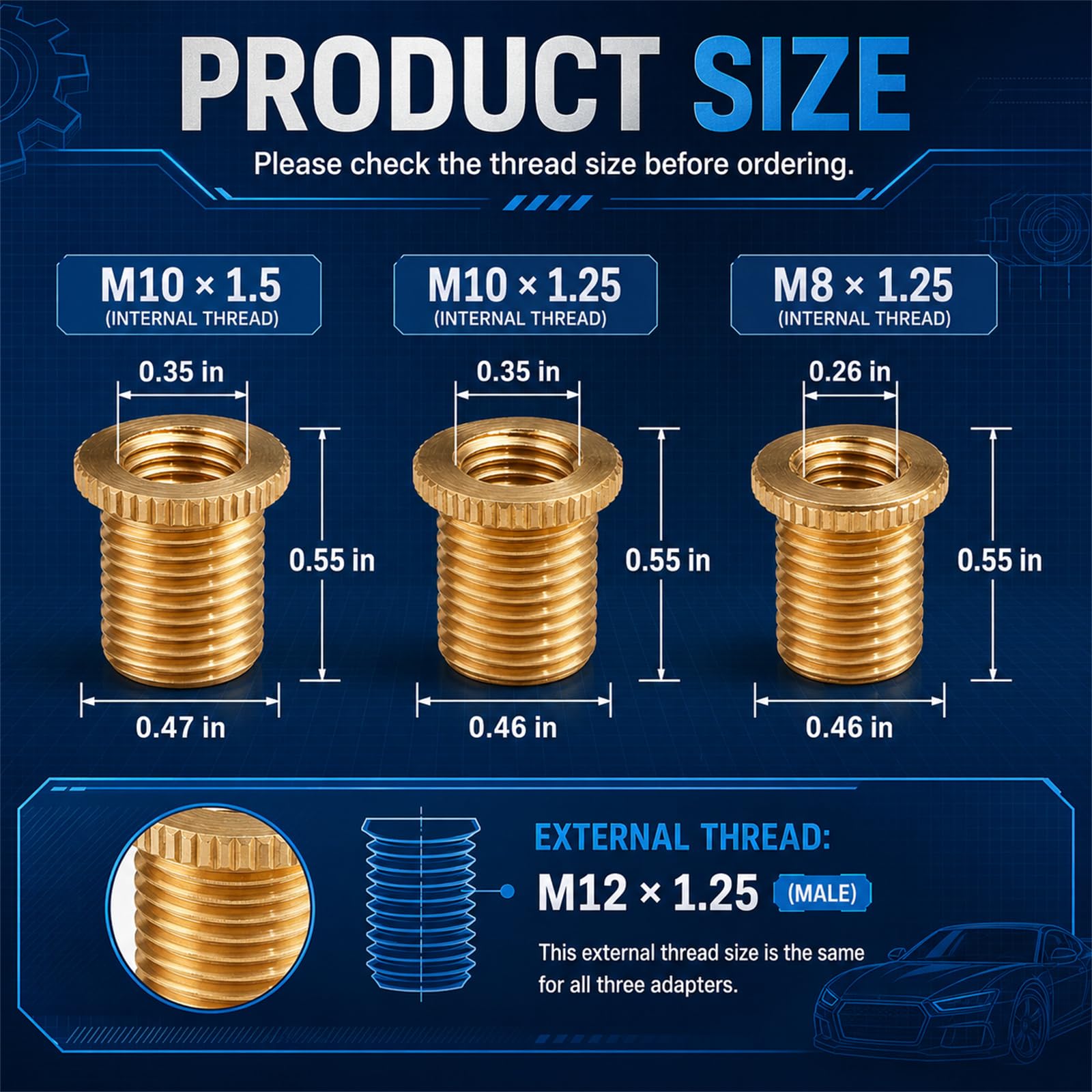 Brass Shift Knob Thread Adapters - 6 Pack -4 Brass Shift Knob Thread Adapters - 6 Pack -4