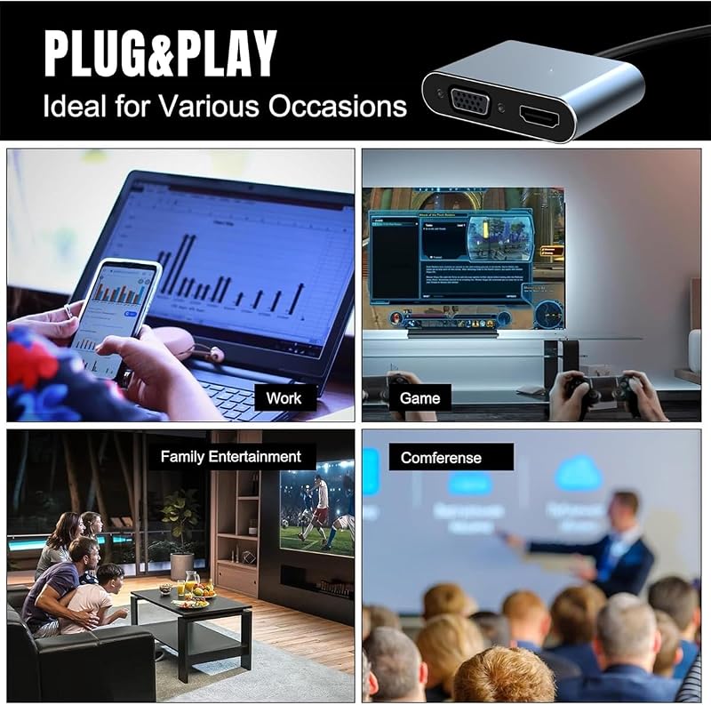 Aplimln USB-C 4-in-1 Multiport Adapter - 4K HDMI/VGA/USB 3.0/100W PD Töltés - MacBook, Chromebook, HDTV Kompatibilis Átalakító