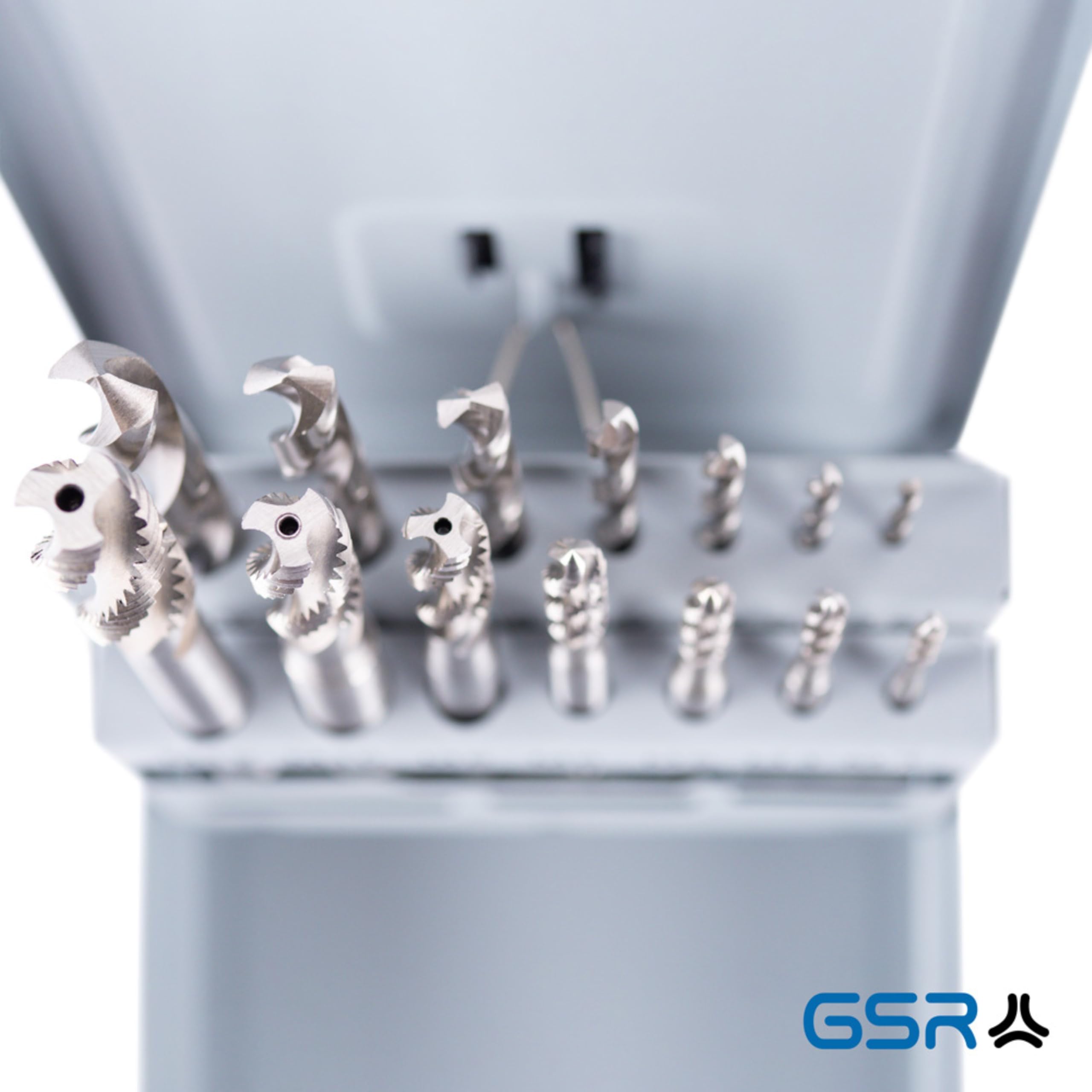 Gewindebohrer Satz M3-M12, 14-tlg., HSS-G Sackloch Maschinengewindebohrer Set, Geschliffene Ausführung, Form C 35° Rechtsspirale, metrisches Gewinde, Spiralbohrer, Mit Stahl-Kassette
