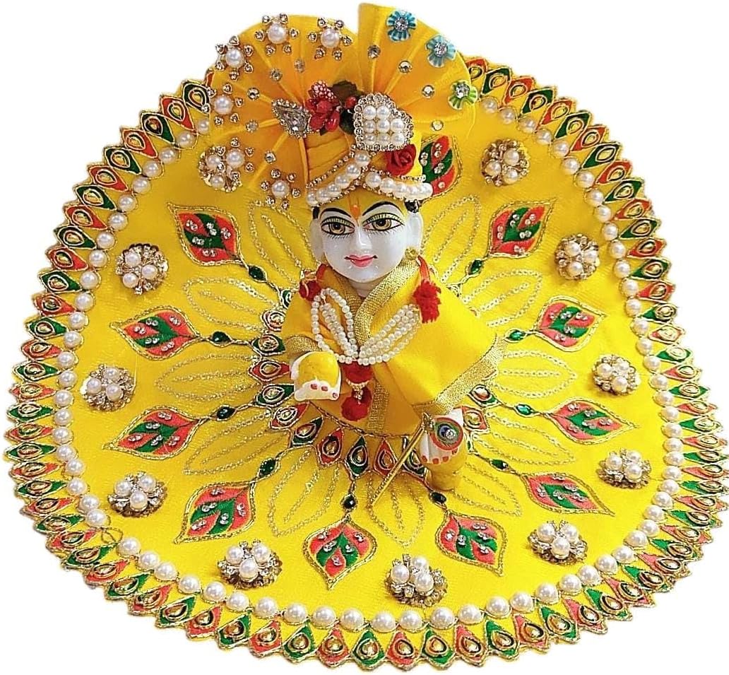 Laddu Gopal Heavy Dress Size 5 with Pagdi, Mala and Bansuri l Ladoo Gopal Dress l Kanha Ji Dress |Thakur Ji Bal Gopal Poshak Size 0 1 2 4 5 6 (D.Yellow)