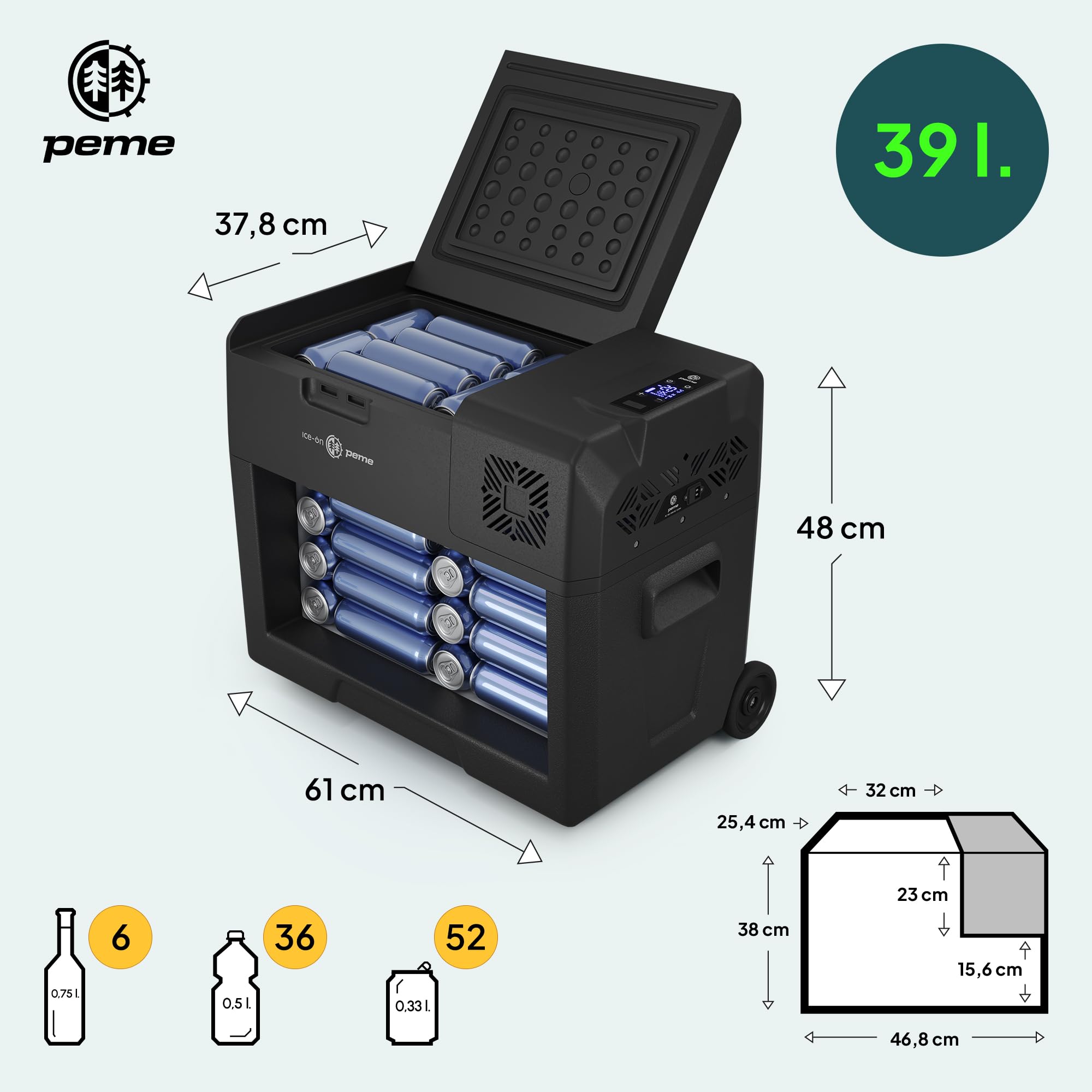 peme Frigorifero Portatile Elettrico Congelatore Frigo Campeggio Auto 12v 24 220v 240 Compressore per Camper Freezer Ricaricabile Congelatori Viaggio Refrigeratore Escursione 39L – Expedition