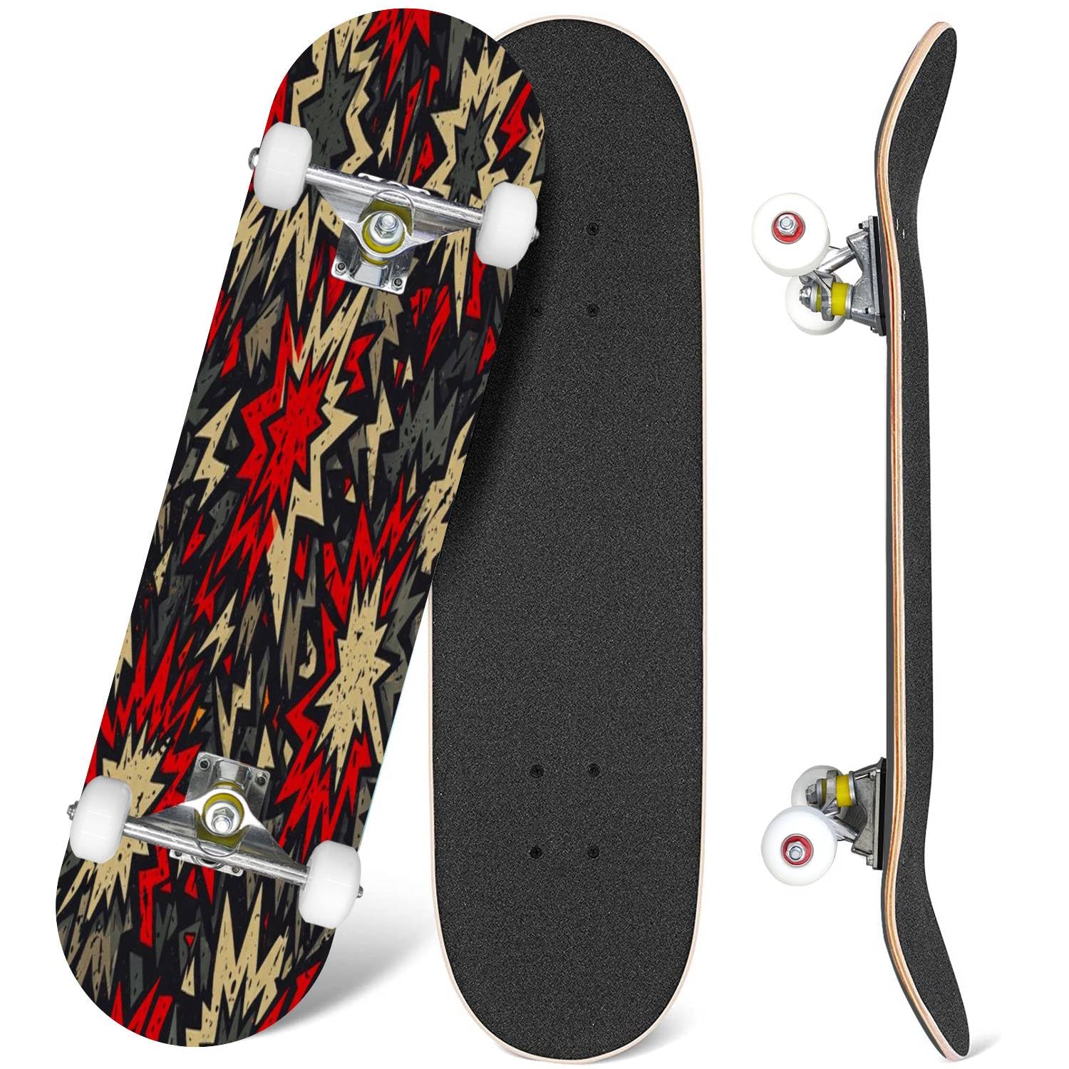 Skateboards Grunge Stars - Monopatín cóncavo clásico sin costuras para adolescentes, regalos para adolescentes, deportes extremos para principiantes y profesionales