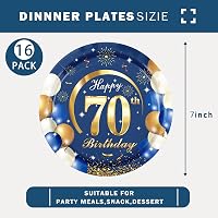 MORAINJAY Kék-Arany Papírtányér Szett 70. Születésnapra - 16 db Kerek Tányér Férfiaknak és Nőknek, 18 cm-es Egyszer Használatos Party Kellék 2