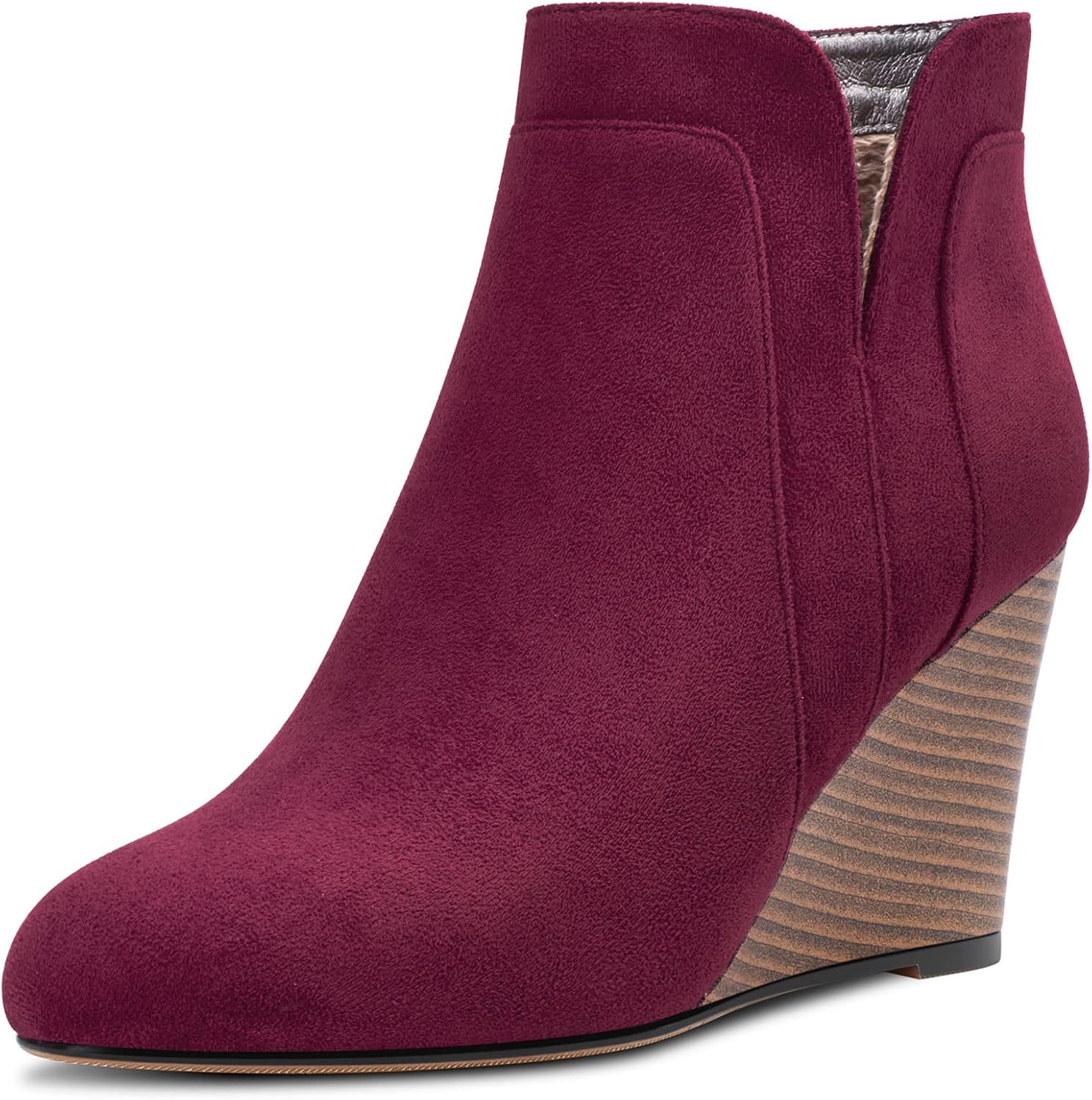 DearOnly Womens Short Bootie Ankle Boots Wedge Round Toe Block Chunky High Heel Suede Dress Shoes Vintage Classic Zipper 4 Inch