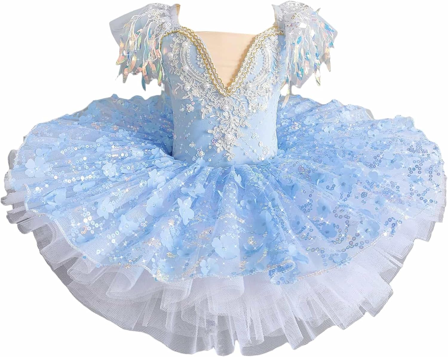Girl's Sequins Glitter Swan Lake Ballet Dress Puffy Tutu Costume Leotard Ballerina Performance Outfit