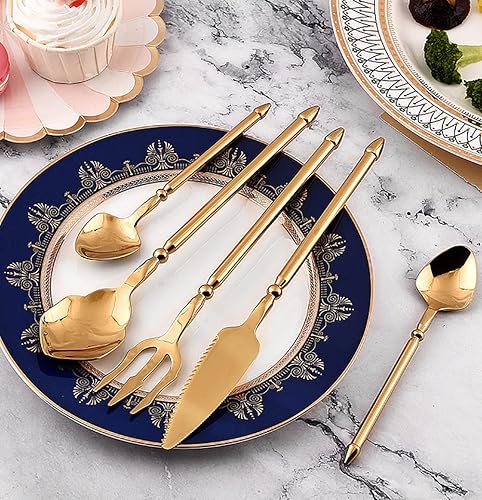 Miniatura 5 de Juego de cubiertos dorados para 6 cubiertos modernos juego de cubiertos de acero inoxidable 1810 24 piezas incluye cuchillos tenedores y cucharas