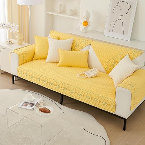 Miniatura 3 de vctops Funda acolchada de algodón para sofá, funda de sofá modular con bordado floral de granja, antideslizante, lavable, protector de muebles para