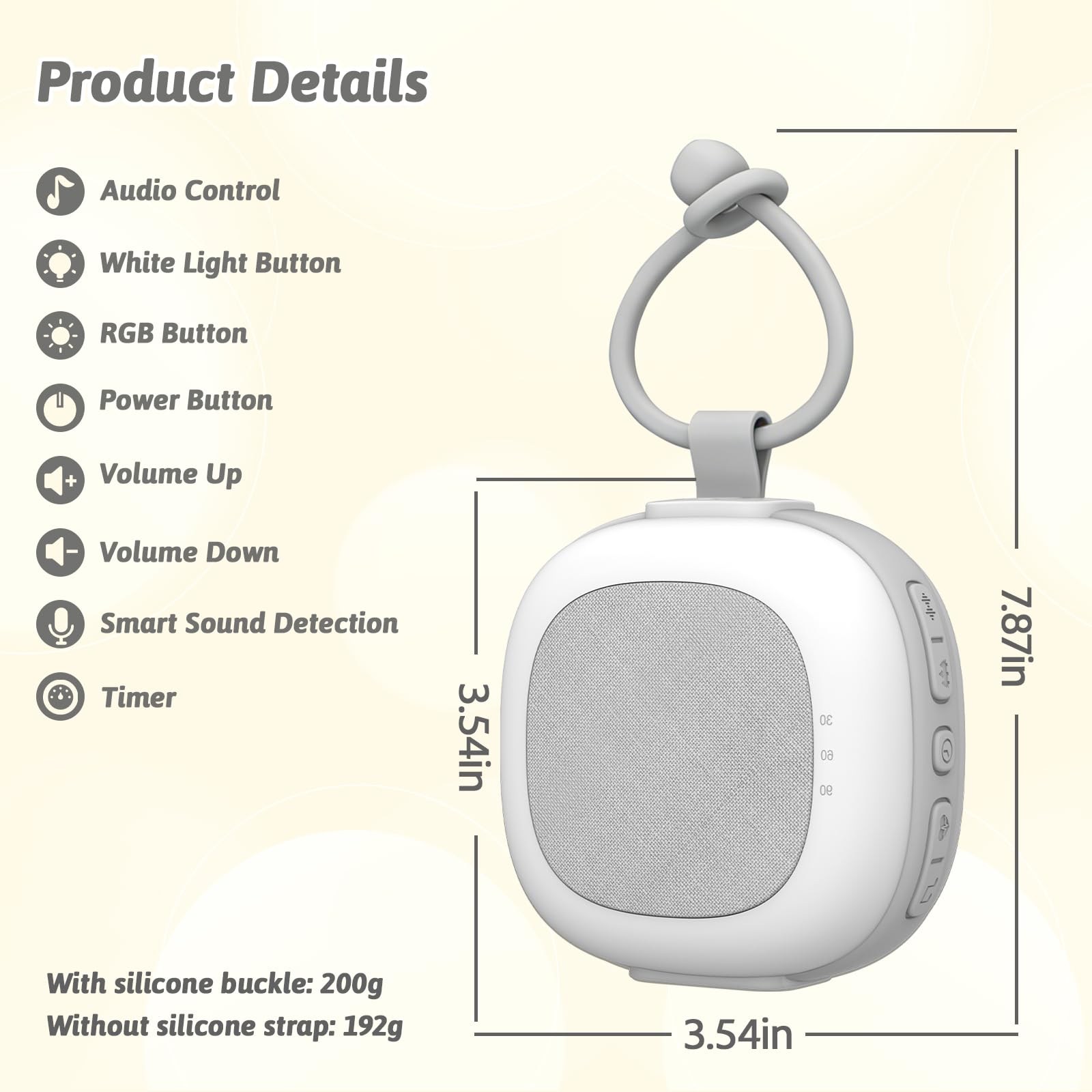 Gemmac Portable Machine à Bruit Blanc avec Veilleuse Intégrée - 32 Sons Apaisants pour le Sommeil Thérapie Sonore avec Veilleuse 7 Couleurs Fonction de Mémoire,Minuterie pour la Chambre/Sortir