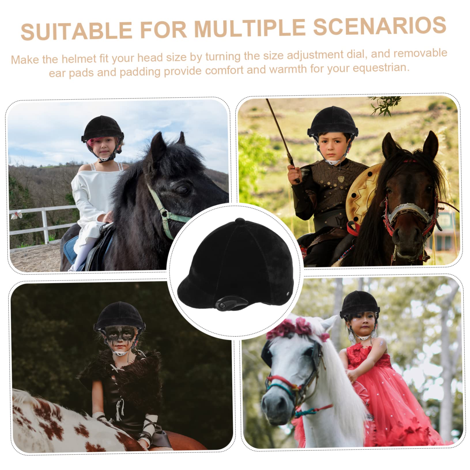 Casco de Equitación para Niños y Jóvenes Ajustable 55-60cm Negro