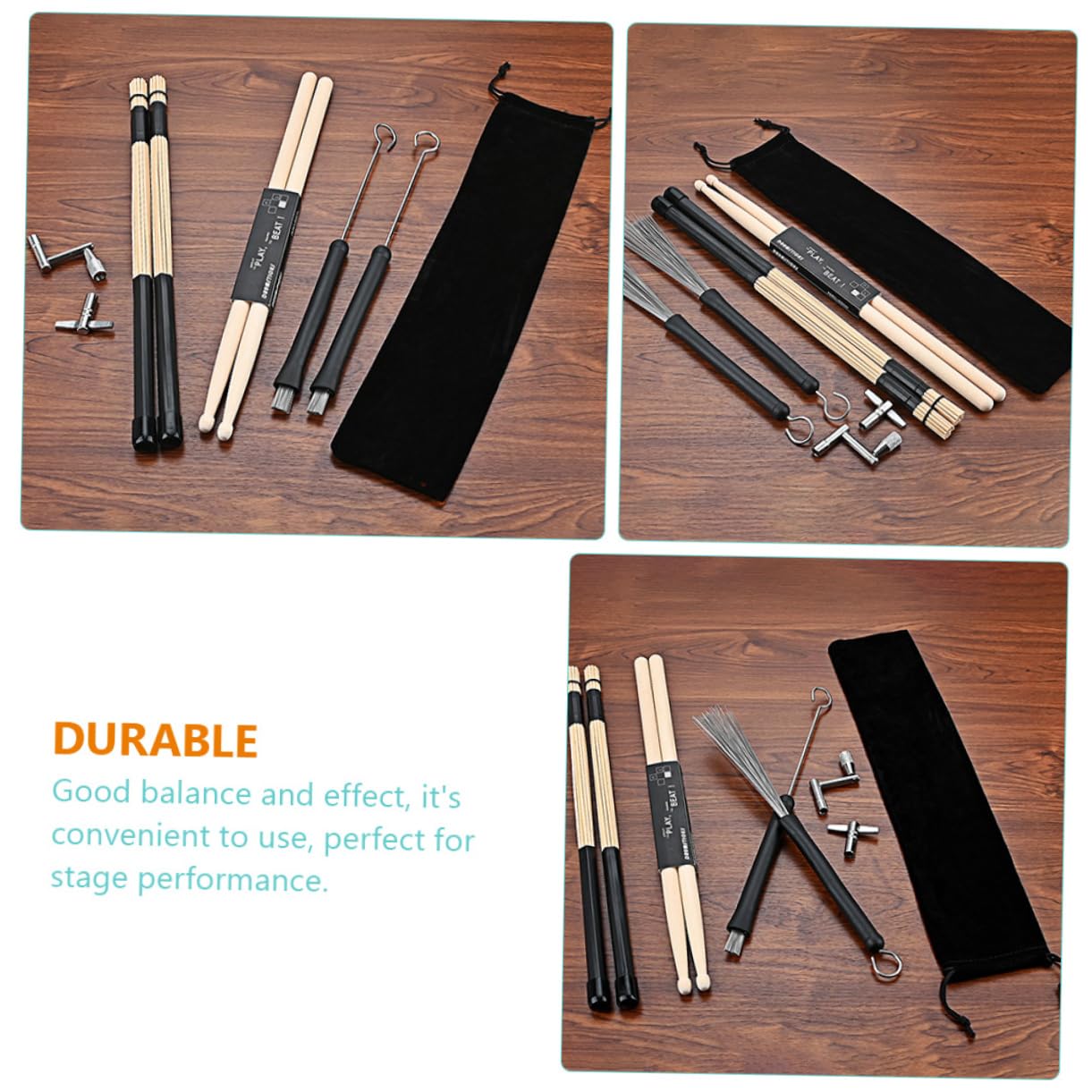 ifundom Lot de Baguettes de Batterie en Bois, 1 Set, Léger et Bien Équilibré, Jeu à Faible Volume, pour Scène et Bars