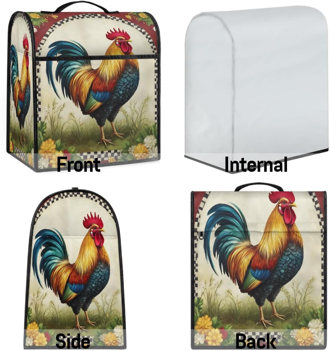 Kitchen Aid Mixer Dust Cover - Dust Cover for Stand Mixer Coffee Maker with Top Handle and Pockets Protective Covers Large for Extra Accessories 6-8 Quarts(Rooster)