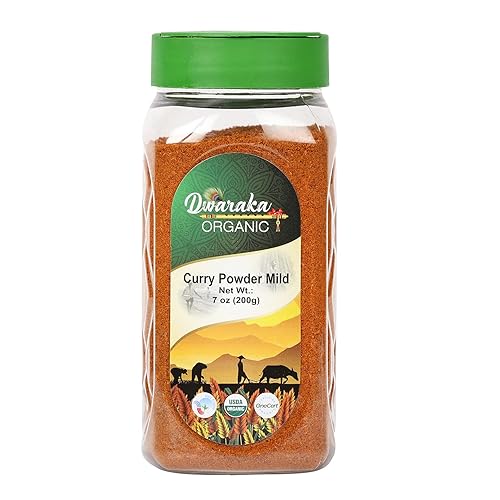 Dwaraka Organic - Polvo de curry suave, 7 oz, saludable, orgánico, no transgénico, todo natural