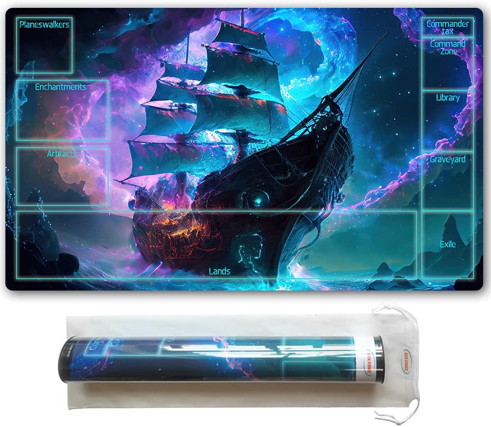 MTG Playmat with Free Plastic Storage Tube and Bag - Stitched Field Rules Zones Play Mat for MTG Card Game Playing for Beginner (MTG2)