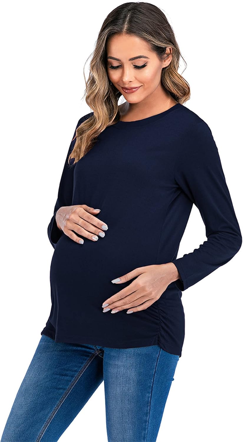 DGHM-JLMY Summer Loose Long Sleeve Maternity Clothes Casual Top Pregnancy Sweatshirt Tunics Clothes Ruched Pregnancy Top