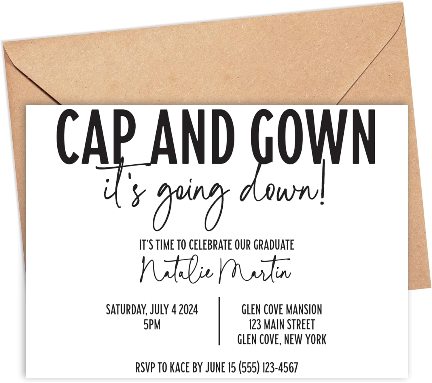 Cap and Gown It's Going Down Graduation Party Invitation, Personalized Graduation Party Invites, Modern Grad Party for High School, College, University, Set of 10 Invitations and Envelopes, 24-18