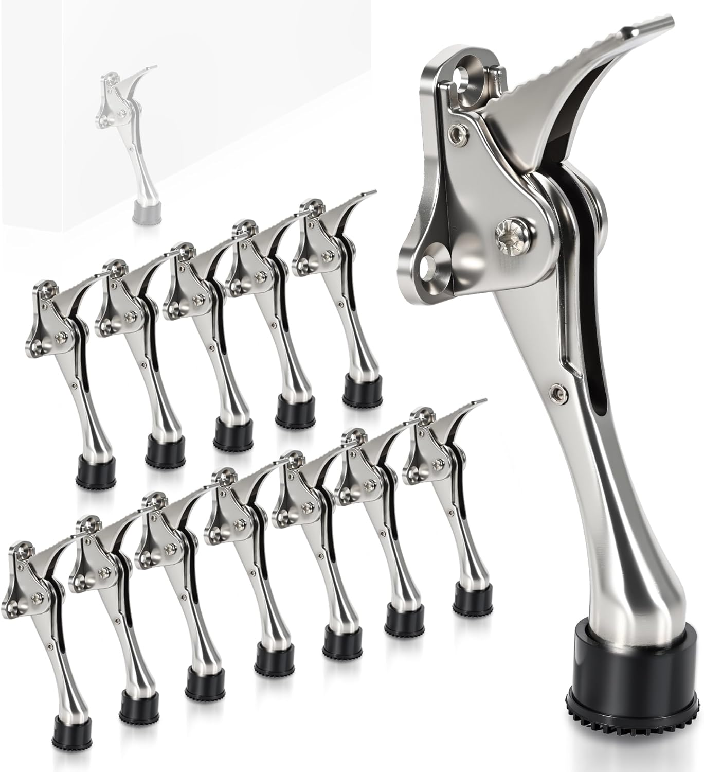 12 Pieces Kickdown Door Stoppers, Door Kick Stand, Rubber Doorstop, 5.35 in Pedal Kick Down Doorstop, Adjustable Height, Rubber Tips, Easy Pedal for Bottom