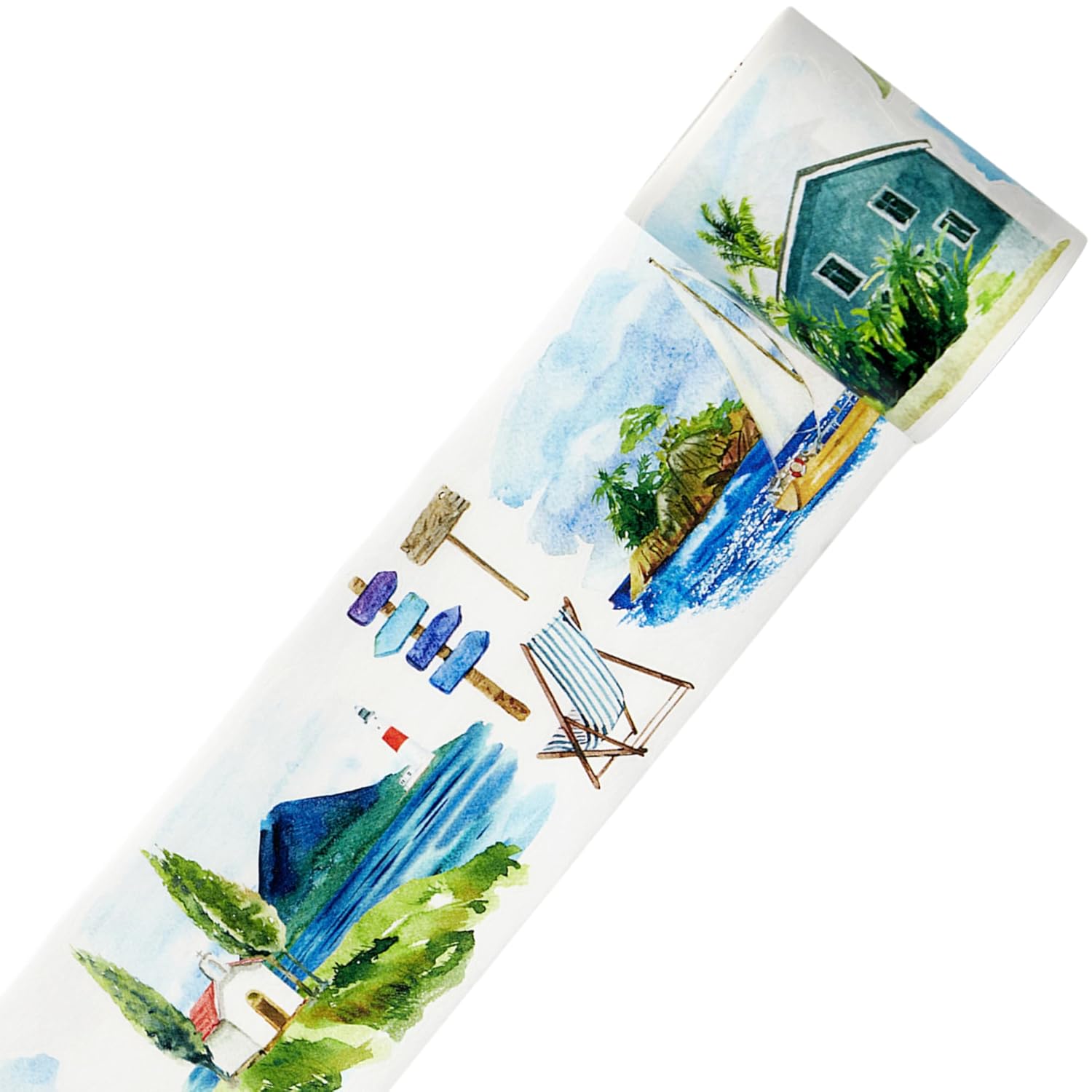 WT Pre-Cut Summer Bliss Wide Washi Tape, Single Roll, Original Summer Landscape Designs, Decorative Japanese Paper Tape for Journaling, Scrapbooking, Planner & DIY Crafts, 60mm x 5m