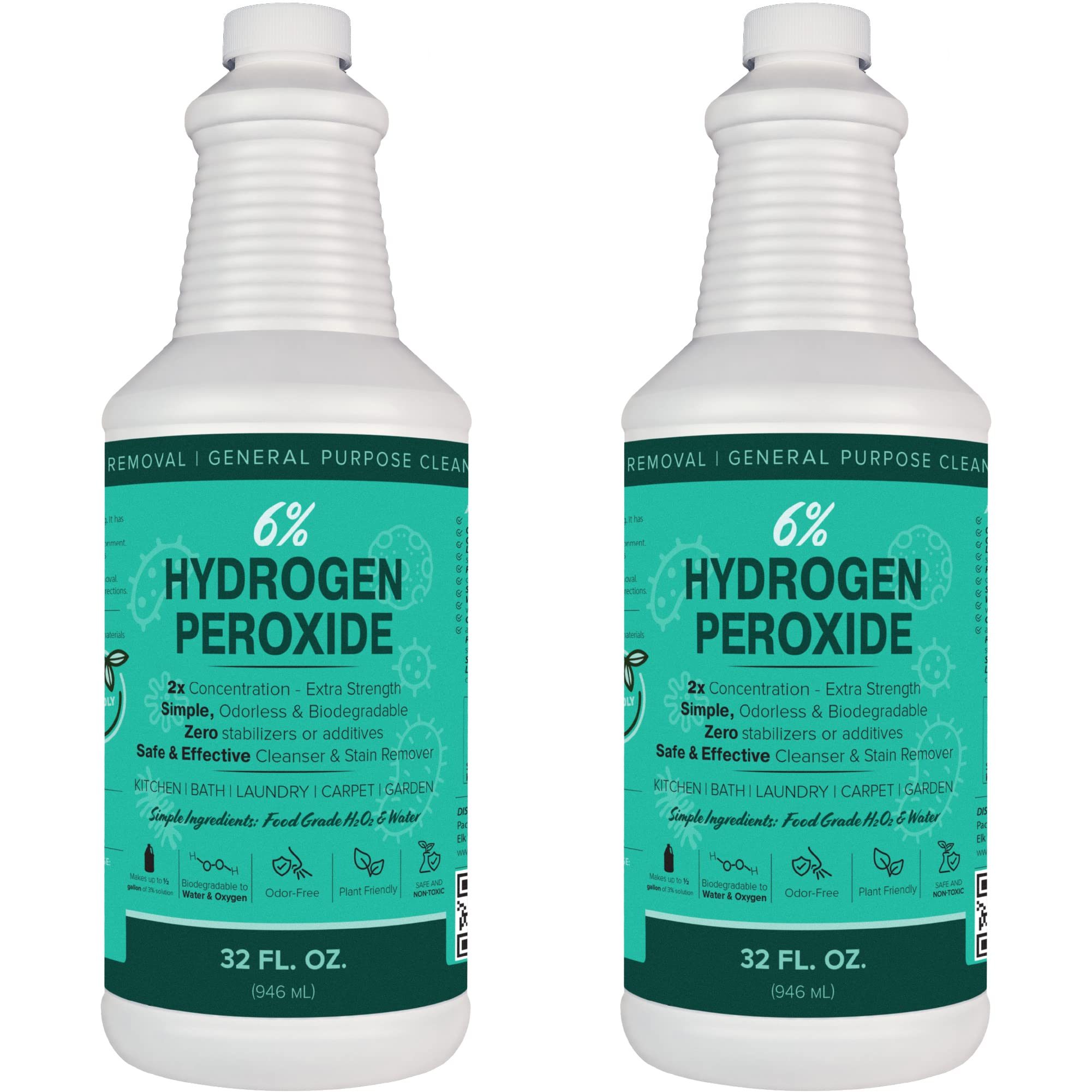 MAXTITE 6% Hydrogen Peroxide (32 Fl Oz, 2 Pack) - Just Food-Grade H2O2 & Water - Ecofriendly Natural Cleaning Solution - Home/Commercial - Kitchen,