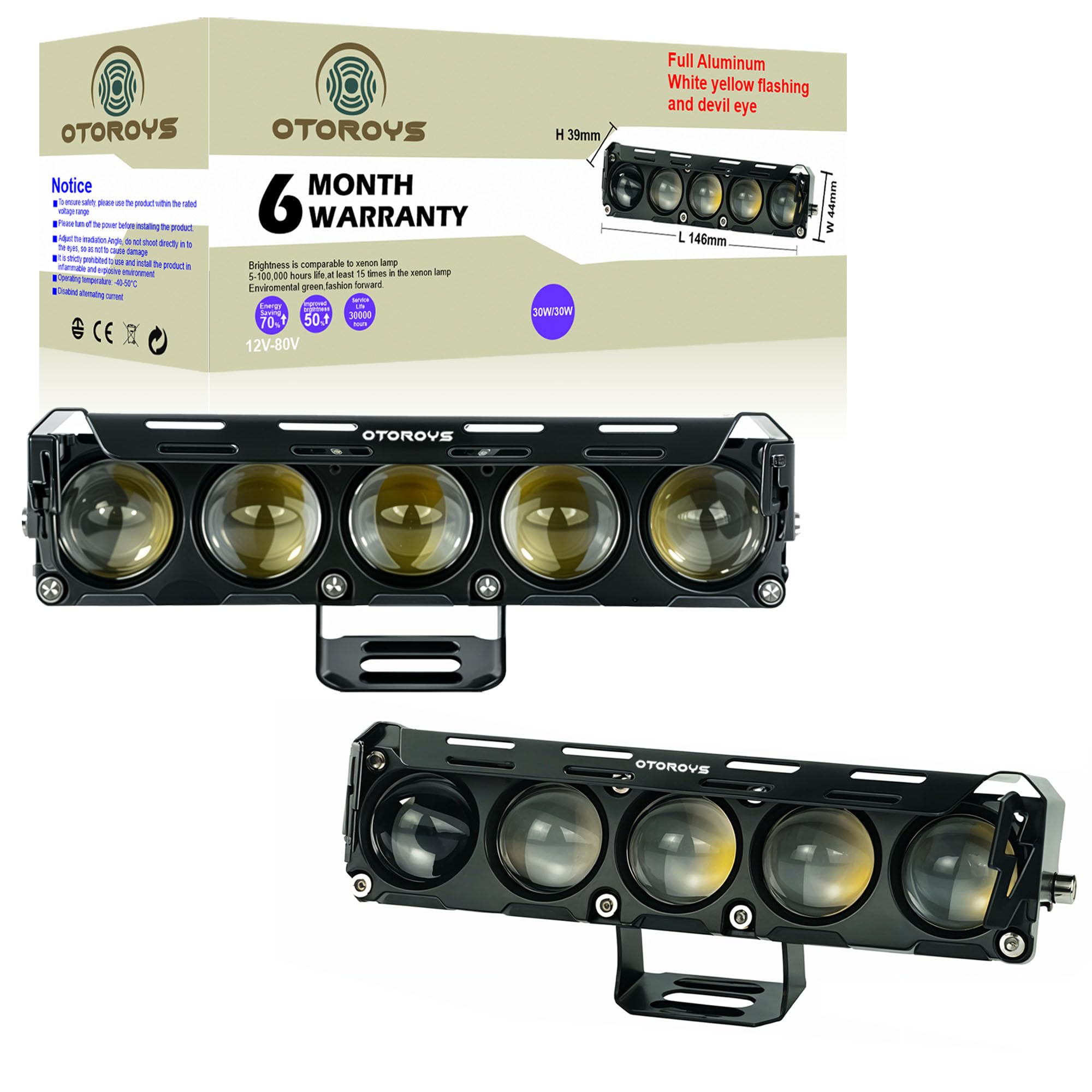 OTOROYS 6 Months Warranty 5 LED 5 in 1 Mode LED Fog Light, Fog Lamp, Reflecting 5 Modes White, Yellow, Red, Yellow & White, Y&W Flashing (5 LED 5 IN 1 FOG LIGHT (PACK OF 2))