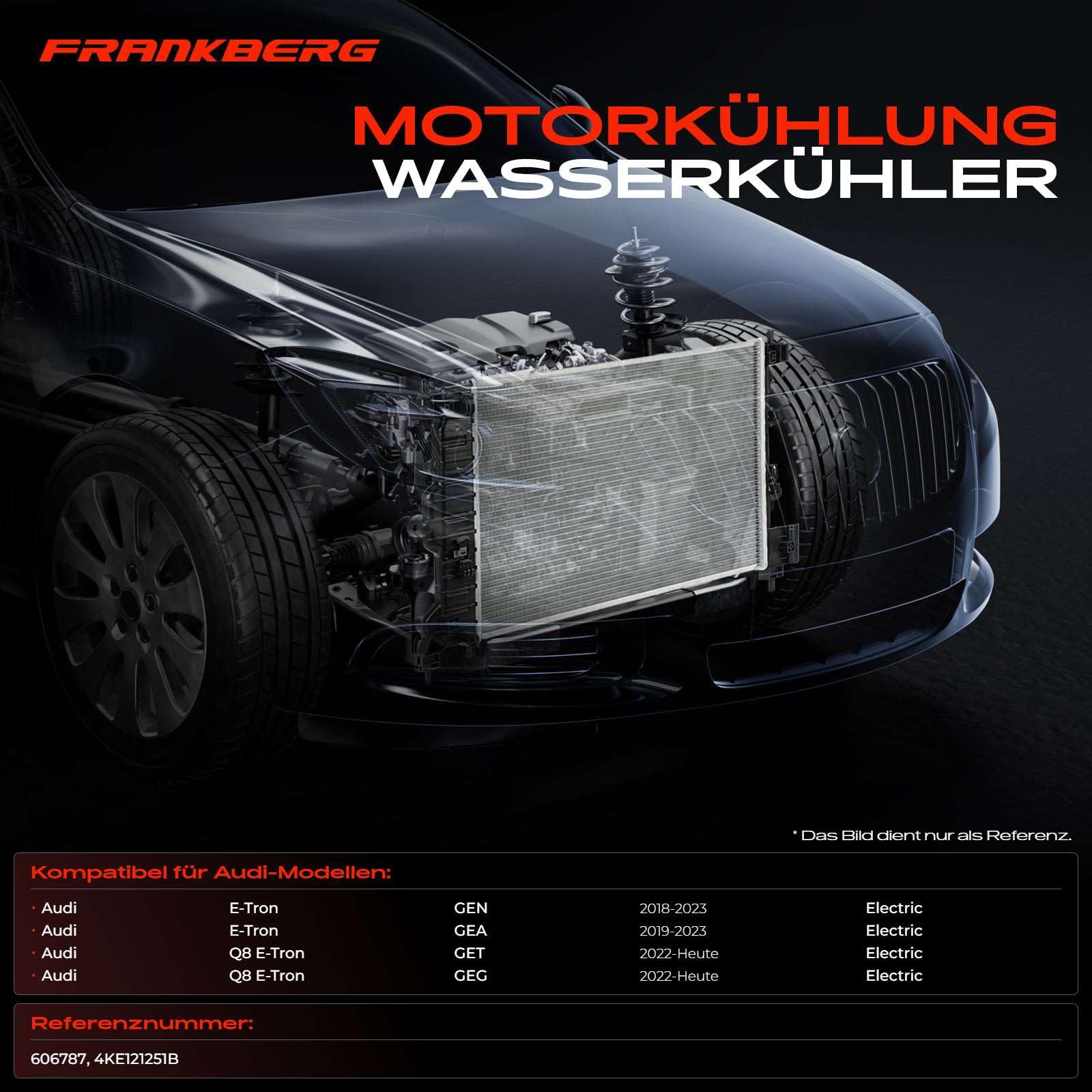 Frankberg Radiatore motore ad acqua, compatibile con E-Tron GEN GEA Q8 GEG GET quattro 2018-2025, ricambio # 606787,4KE121251B